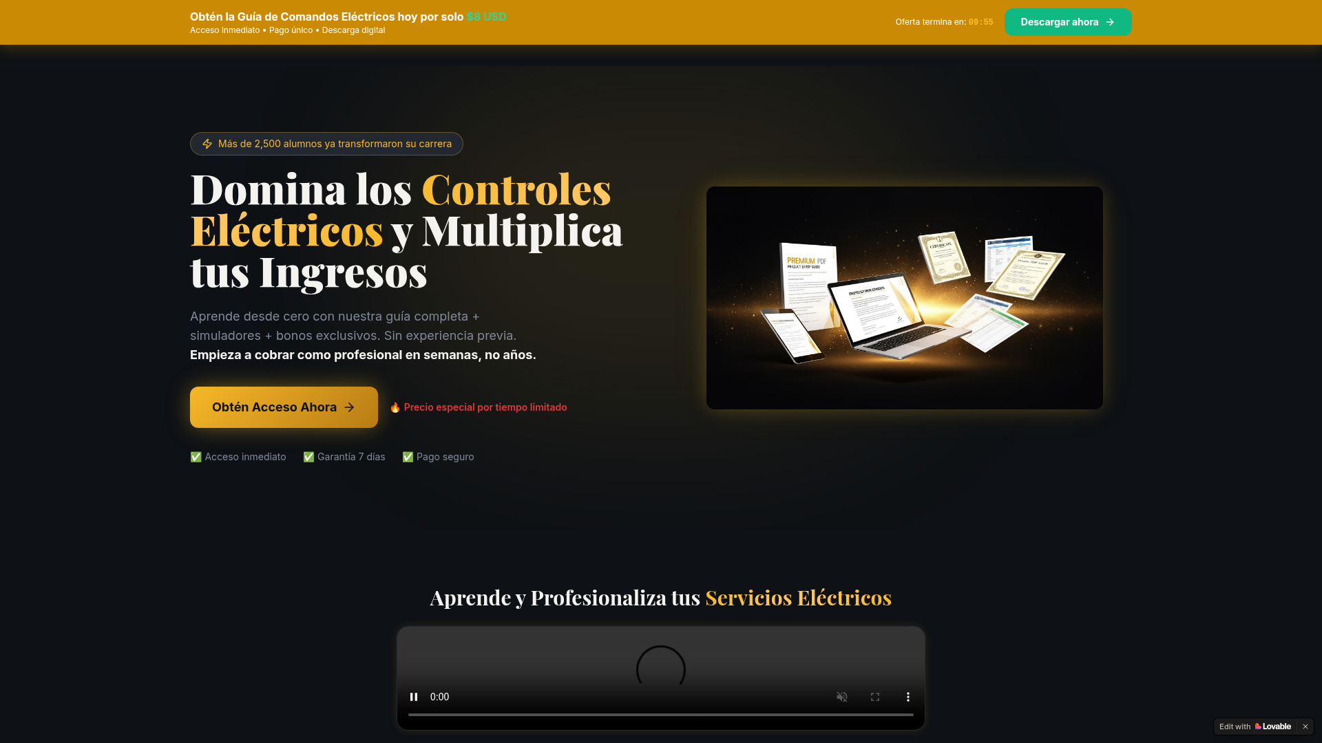 Portada del sitio web Comandos Eléctricos