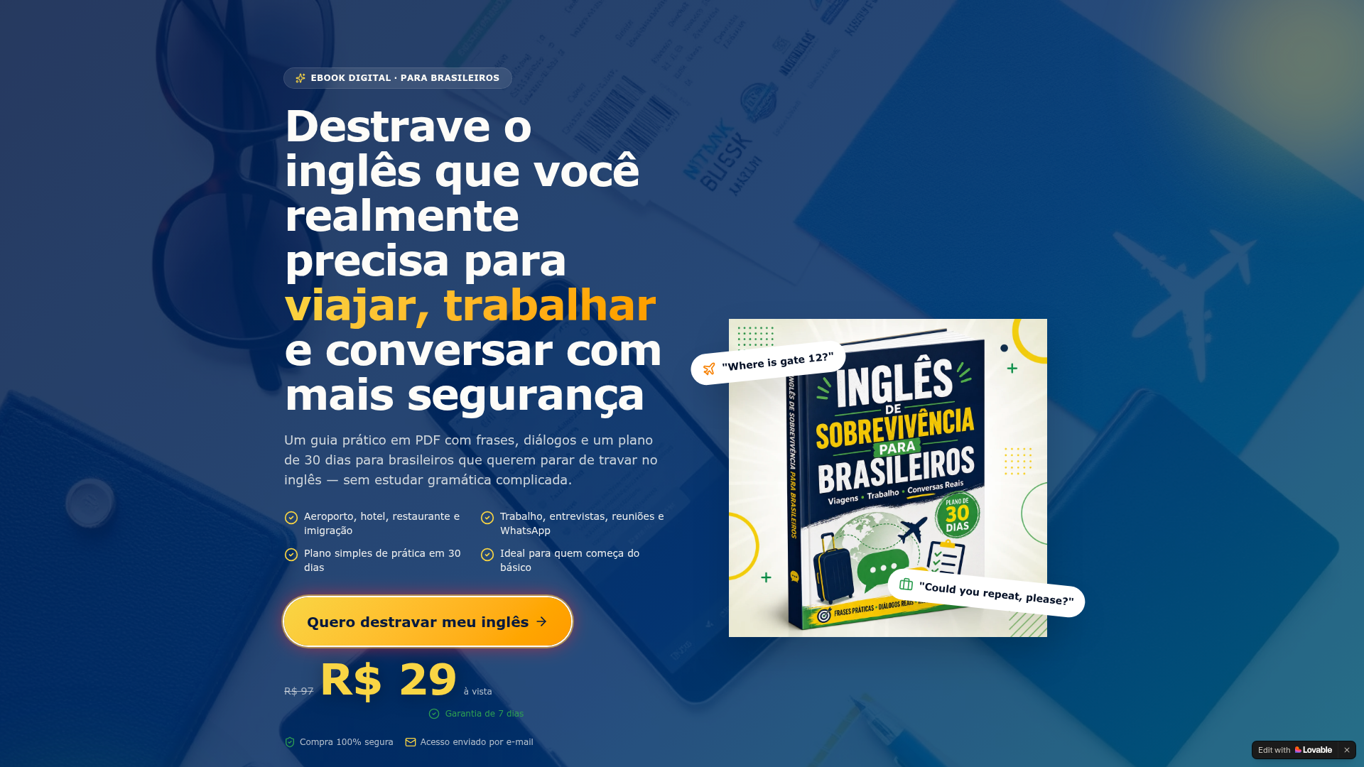 Portada del sitio web Inglés Sobrevivencia Brasileiros